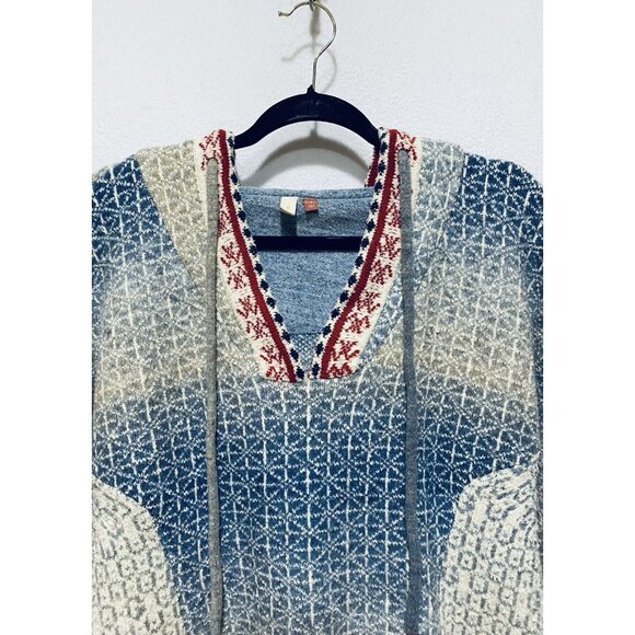Pilcro Anthropologie Sweater Womens Medium Abstract Hoodie Fair Isle Tassel Boho - Picture 3 of 9